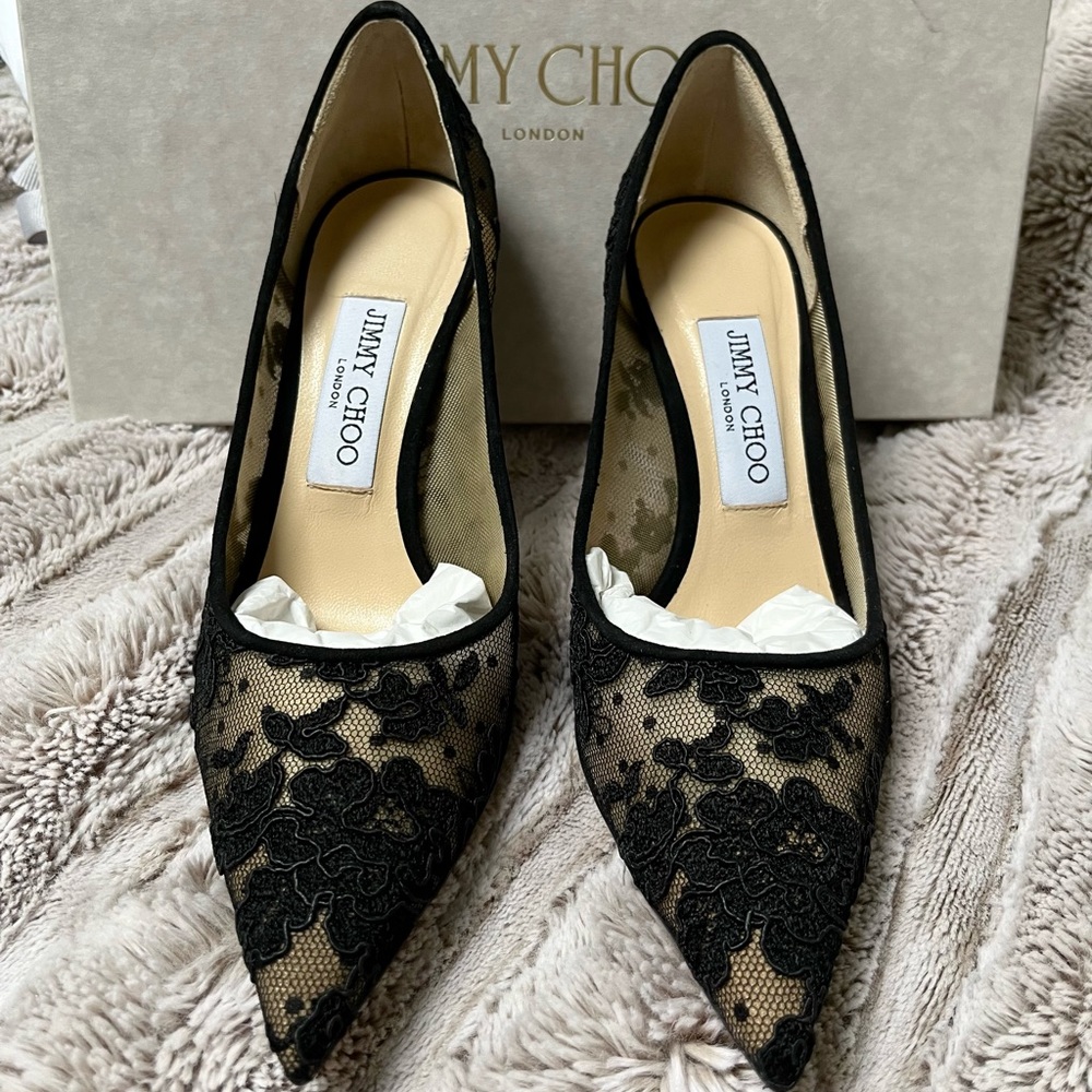 *NIB❗️Jimmy Choo Black Floral Love Lace Pumps - Picture 7 of 11
